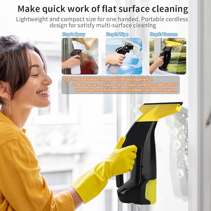 Rechargeable Window Vac, Power Window Vacuum Cleaner Set, Window Squeegee Electric Cleaning Tool for Windows, Tiles, Mirrors, 200ml Water Tank