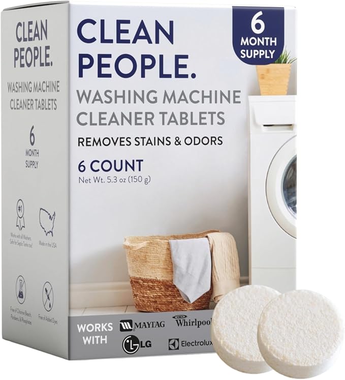 THE CLEAN PEOPLE Washing Machine Cleaner - Washer Machine Cleaner Tablets for Removing Odor, Grime & Scale Buildup - Front Load and Top Load Laundry Machine Cleaner - 6 Count