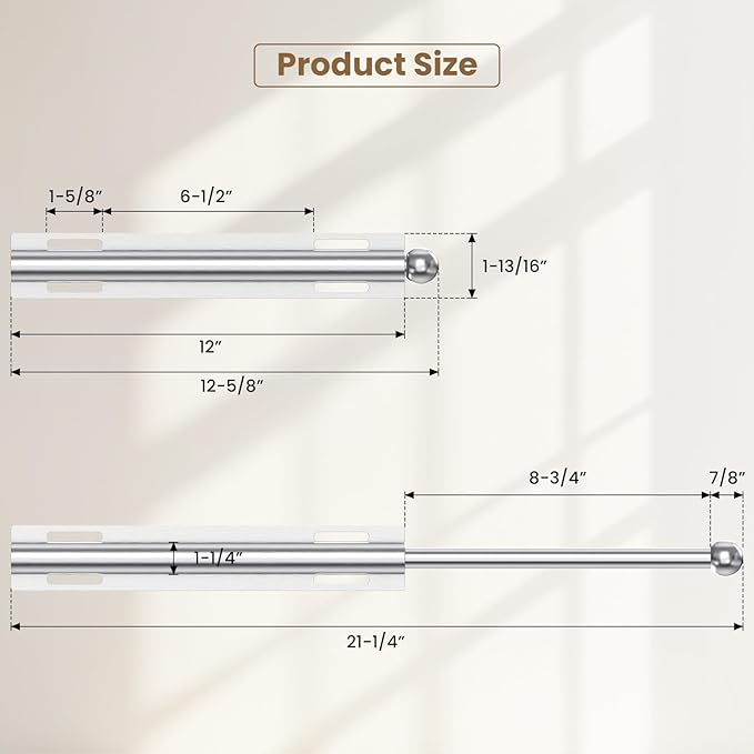 Supforce 2 PACK Valet Rod for Closet Pull Out, Retractable Slide Out Valet Rod Closet Organization, 12" Aluminum Valet Clothing Hanger Rods Perfect for Suits, Freshly Pressed Clothes, Polished Chrome