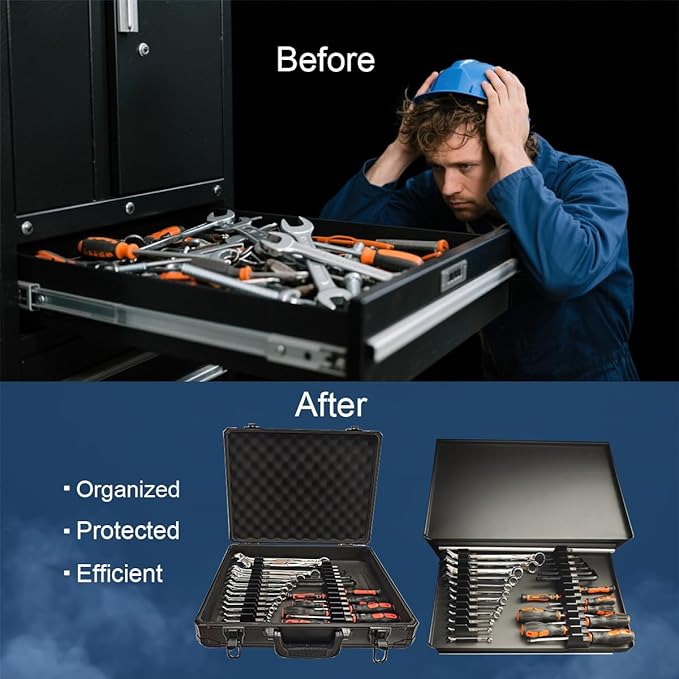 Wrench Organizer for Tool Box & Drawer, Reinforced Anti-Slip Toolbox Organizer System, Universal Tool Organizers and Storage for Wrenches & Screwdrivers (Metric & SAE Labels, No Magnet, Black, 42PC)