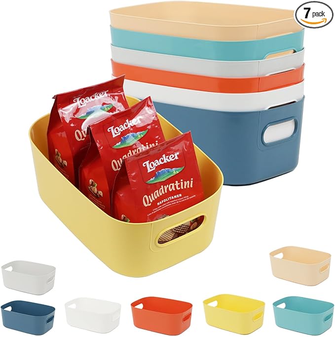 7PCS Drawer Organizer Bins, Small Plastic Storage Bins Storage Containers for Snack Makeup Kitchen Pantry Bathroom Cabinet Organization and Storage Bin Organizing Boxes