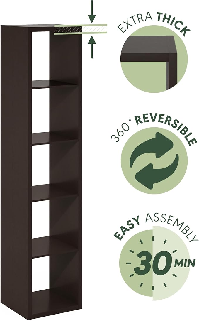 Furinno Cubicle Open Back Decorative Verticle Cube Storage Organizer, 5-Cube, Black Dark Oak