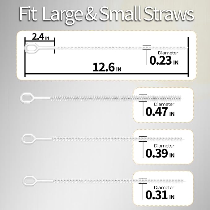 Heavy Duty Straw Cleaner Brush - 4 Pack 12.6 Inch Flexible Full-Cover Brushes with Large Handle, Reusable Pipe & Tube Cleaner Set (0.23", 0.31", 0.39", 0.47" Diameters)