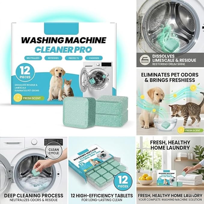 Washing Machine Cleaning Tablets: Powerful Deep Cleaning for Front Loader & Top Load Washer Machines - Clean Inside Drum and Laundry Tub Seal (48 pieces)