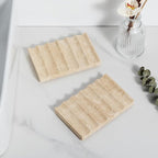 Soap Dish Rectangular, Beige Travertine Stone Soap Holder with Self Draining - Shower Bathroom Kitchen, Jewelry Ring Display Tray