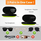 Double Eyeglasses Case, Hard Shell Dual Sunglasses Organizer with Zipper Clip Travel Glasses Storage for Women Men