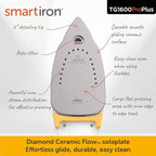 oliso TG1600 ProPlus Smart Iron with Auto-Lift – 1800 Watt Steam Iron for Clothes, Sewing, Quilting & Crafting – Diamond Ceramic-Flow Soleplate, Butterscotch