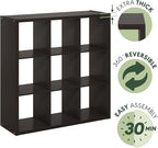 Furinno Cubicle Open Back Decorative Cube Storage Organizer, 9-Cube, Black Dark Oak