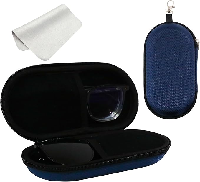Double Eyeglasses Case, Hard Shell Dual Sunglasses Organizer with Zipper Clip Travel Glasses Storage for Women Men