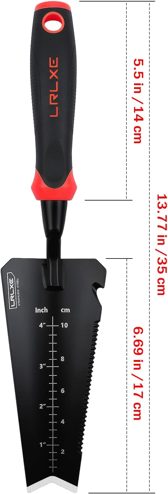 Gardening Shovel Tool, LRLXE Heavy Duty Stainless Steel Garden Transplant Shovel, Root Cutter, All-Purpose Small Hand Shovel with Serrated Edge for Digging and Transplanting(Red)