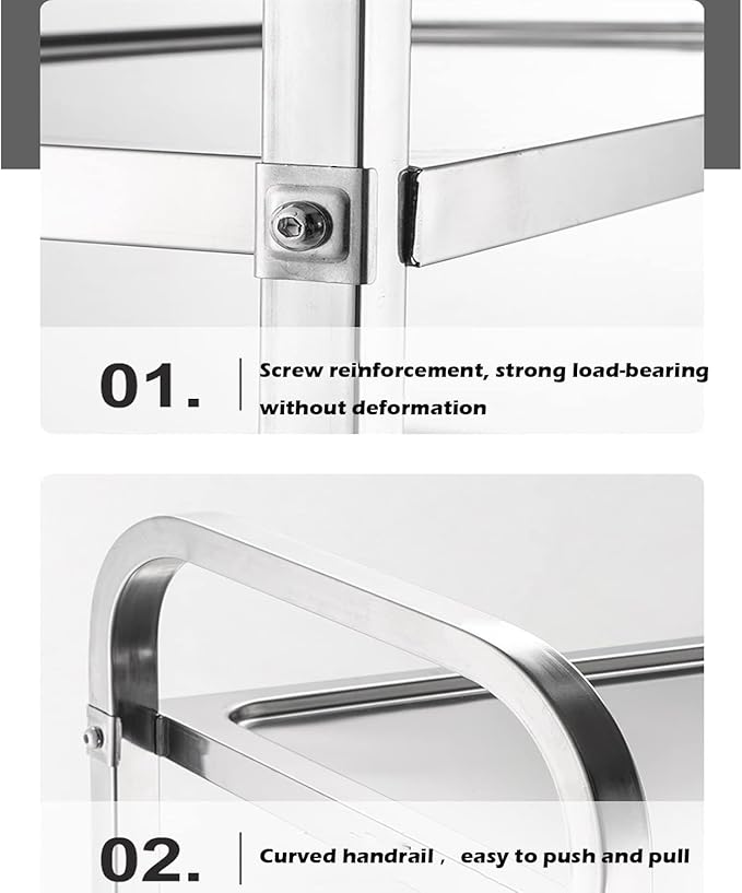 uyoyous 3 Tier Large Heavy Duty Stainless Steel Utility Cart 37"x20"x37" Industrial Serving cart with 360°Rotation Wheels Kitchen Island Stainless Steel Storage Trolley for Hotel Restaurant Home Use