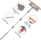 6.4FT Extendable 2-in-1 Window Squeegee & Scrubber with Long Handle, 180° Adjustable Head, Streak-Free Silicone Blade, Multi-Purpose Glass Cleaning Tool for High Windows, Mirrors & Car Windshields