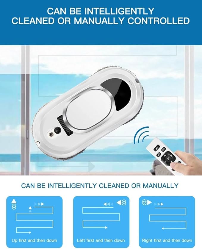 Window Cleaner Robot, Smart Cleaning Robot with 2800Pa Strong Suction, Glass Vacuum Robot with Remote Control, for Indoor/Outdoor Windows Mirror