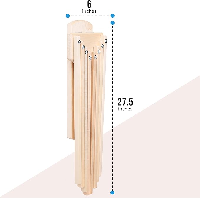 Pennsylvania Woodworks Wall Mounted Clothes Drying Rack - Heavy Duty, Collapsible Laundry Rack for Drying Clothes - Solid Maple Hardwood Foldable Drying Rack - Made in The USA (Large)