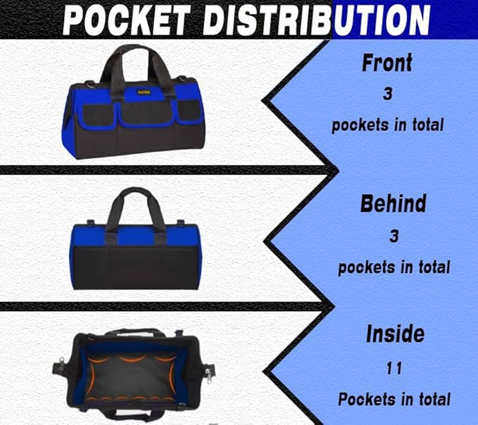 FASTECH 22in Tool Organizer With Adjustable Shoulder Strap, Waterproof Heavy Duty Bag For Men/Women, Wide Mouth For Screwdrivers, Pliers, Nut Drivers