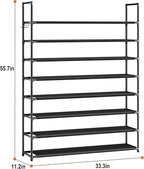 OYREL 8 Tier Shoe Organizer, 33.3in Wide x 11.2in Deep x 55.7in Tall, Black Metal and Plastic Shoe Rack, Holds up to 32-40 Pairs of Shoes