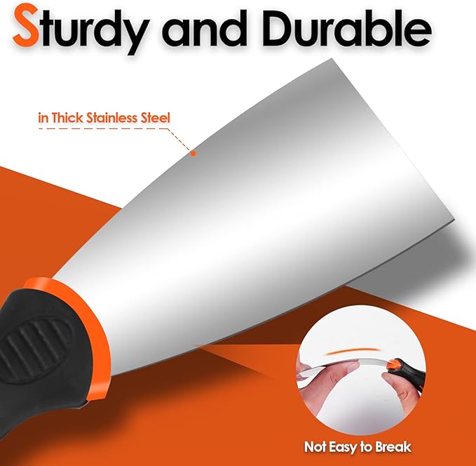 Putty knife,10 Piece Stainless Steel Paint Scraper Tool Set,14" Mud Pan for Repairing Drywall, Removing Wallpaper, Applying Putty, Plaster, Cement, Adhesive