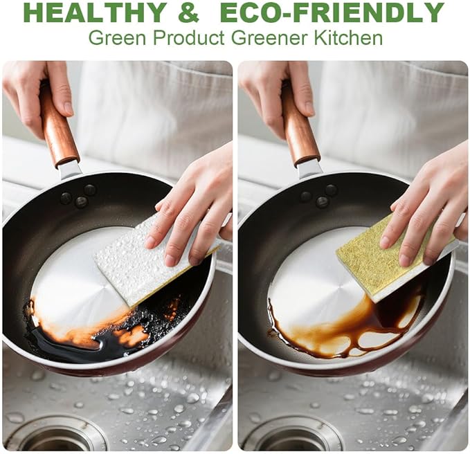 12 Pack SmilePowo Natural Kitchen Sponge Compostable Kitchen Sponges Cellulose and Coconut Scrubber Abrasive Scrubbing Pads Environmentally Friendly Sponge for Dishes No Chmical