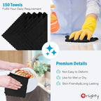 Orighty Black Microfiber Cleaning Cloth, 150 Pack Highly Absorbent Cleaning Supplies, Lint Free Kitchen Towels Cleaning Rags, Microfiber Towels for Cars, House, Window, 12x12 inch