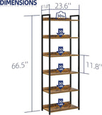 NUMENN Bookshelf, 6 Tier Bookshelves, Home Office Bookcase Shelf Storage Organizer, Free Standing Storage Shelving Unit for Bedroom, Living Room and Home Office, Vintage