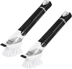 SUBEKYU Dish Brushes with Soap Dispenser, Kitchen Dish Scrubber Brushes with Handle, Dishwashing Cleaning Scrubbers for Dishes/Pans/Pots, Black, 2Pack