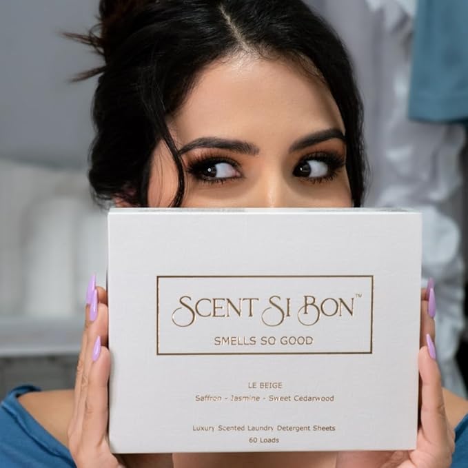 Luxury Scented Laundry Detergent Sheets, 60 Loads, Le Beige Inspired by Iconic Perfumes, Saffron, Jasmine, Sweet Cedarwood, Eco-Friendly Formula, Biodegradable Detergent