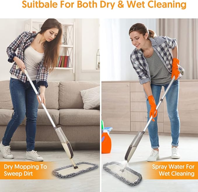 Spray Wet Mops for Hardwood Floor Cleaning - MEXERRIS Microfiber Dust Mop with Spray 3X Reusable Washable Pads Hard Wood Floor Mops Commercial Home Use for Laminate Wood Tiles Hardwood