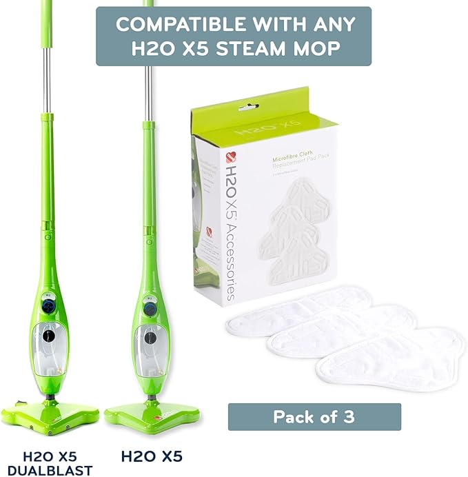 H2O X5 5-in-1 Multi-Purpose Steam Mop, Handheld Steam Cleaner, Adjustable Height, Removable Tank, Large Capacity, Rapid Heat Up, Steam Control, Lightweight, High Pressure with additional 3pk pads