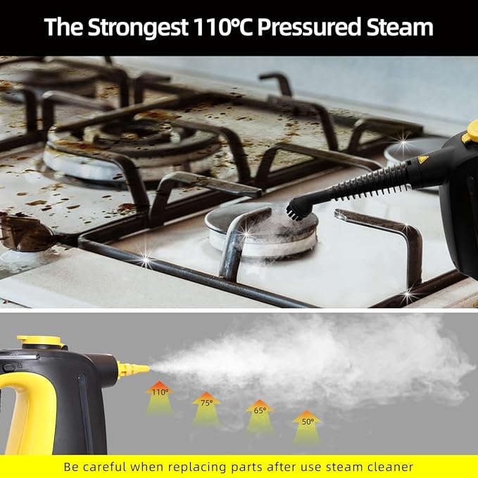 Steam Cleaner, Pressurized Handheld Steam Cleaner for Home 1350W with 10-Piece Accessory Set. 530ML Large Capacity Natural Multipurpose Portable Steamer with Safety Lock for Bathroom, Home.