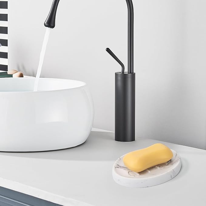 Resin Soap Dish Bathroom,Marble Look Soap Holder for Shower,Soap Tray for Kitchen Sink(Marble White)