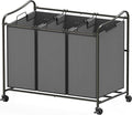 Simple Houseware Heavy Duty 3-Bag Laundry Sorter Rolling Cart, Dark Grey – Durable Triple Laundry Hamper with Removable Bags and Lockable Wheels for Efficient Laundry Organization