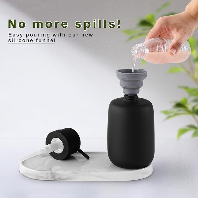 Matte Black Soap Dispenser Bathroom,Ceramic Soap Dispenser Lotion Pump Dish Soap Dispenser for Kitchen,16oz Refillable Liquid Hand Wash Dispenser for Bathroom (Rubber Paint)