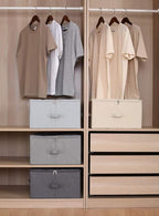 Collapsible Rigid Storage Bins with Lid, Shelves Clothes Storage Cubes, Tide Up Your Wardrobe, Beige, Set of 2