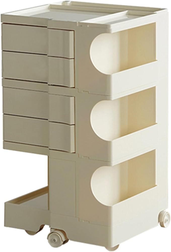 Multipurpose Utility Storage Cart - ABS Plastic Storage Caddy with Wheels and Slide Out Drawers - 360°Rotating Professional Trolley Cart - Mobile Caddy for Salon Supplies, Kitchen Needs (Beige)