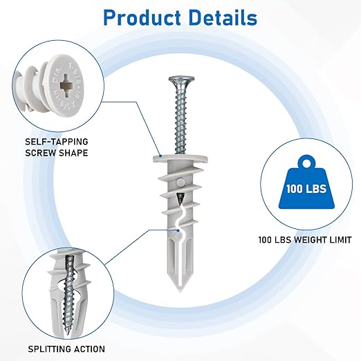 Self Drilling Drywall Anchors, 170PCS Heavy Duty Dry Wall Anchors and Screws Kit for Hanging Sheetrock, 85 Self-Tapping Plastic Drywall Hangers 85 Sheet Rock Screws-95 Lbs