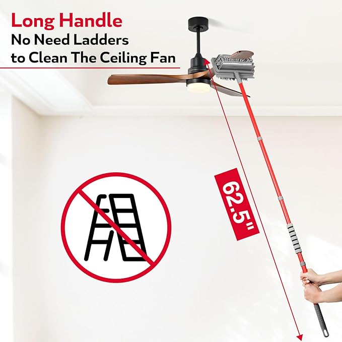 Ceiling Fan Cleaner Duster , 62.5‘’ Extendable Long Handle Ceiling Fan Blade Cleaning Tool, Reusable Chenille & Microfiber Mop Head for Dusting Ceiling Fan Baseboard Wall Floor,car wash mop