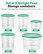 6QT NSF Round Food Storage Containers with Lids: 4 PCS [Total Food Grade][Hot&Cold Resistant] Dough Proofing Container for Pizza, Bread with Measuring Spoons Included(BPA FREE) (GREEN)