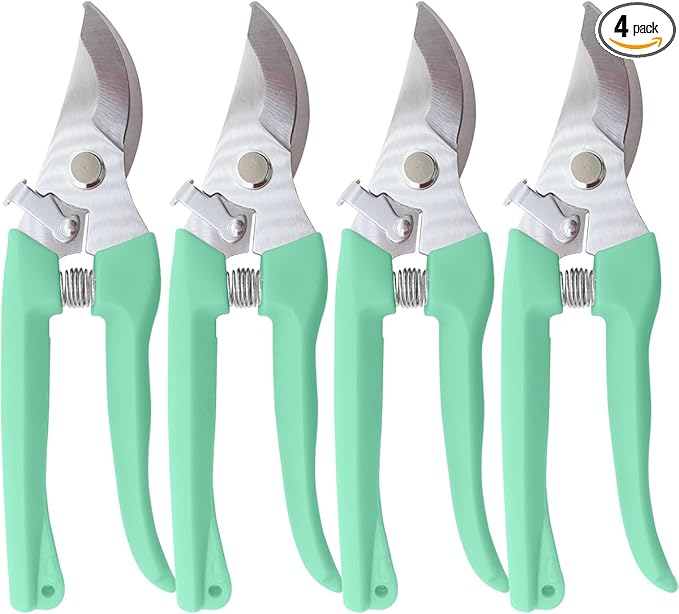 Pruning Shears for Gardening, 4 Pack Garden Scissors for Cutting Fresh Flowers, Floral Clippers for Plants, Fruits (Green)