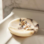 Round Marble Soap Dish, Jewelry Tray, Natural Ring Holder,Nightstand Décor,Stone Soap Dish for Bathroom,Kitchen (Calacatta Viola)