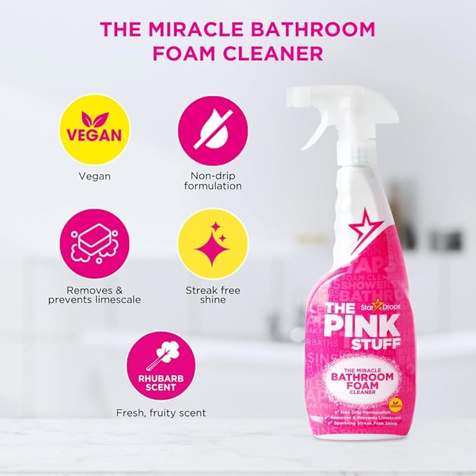 Stardrops - The Pink Stuff - Miracle Bathroom Foam Cleaner 750ml - Baths, Tiles, Soap Scum, Limescale, Streak Free (Pack of 2)