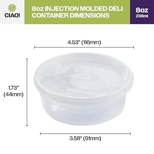 CIAO! 8OZ PP Injection Molded Soup-Deli Container with LLDPE Lid, Microwavable and BPA Free (240/240 combo pack)