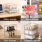 MANO 2Pack Clear Fridge Drawers Pull Out Stackable Refrigerator Drawer Organizer Bins Pantry Storage Box Plastic Food Containers for Kitchen Bathroom Office Closet (Large)