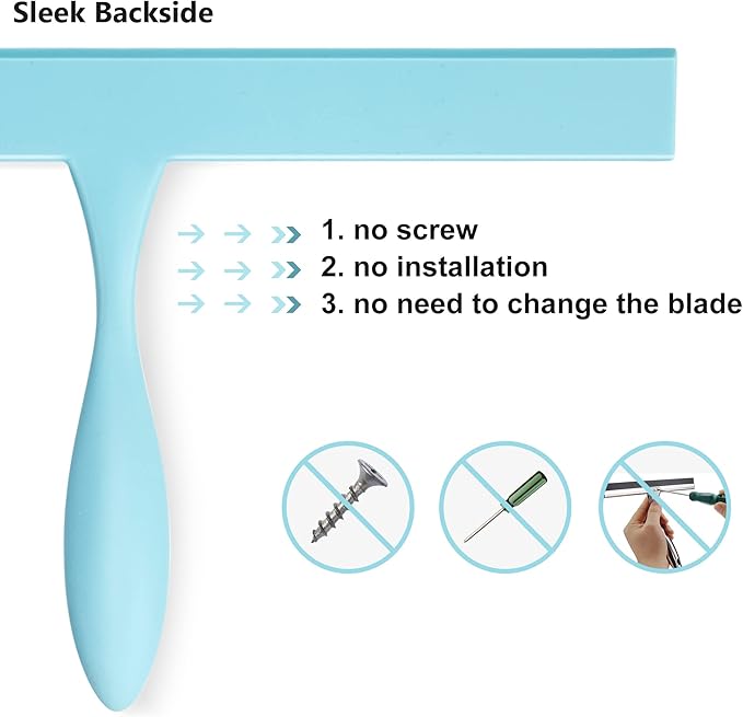 Squeegee for Shower Glass Door, 11-Inch Shower Squeegee for Glass Doors, Bathroom Silicone Squeegees Wiper for Shower with Non-Slip Handle, No-Drilling Silicone Hanging Hook, for Tiles (Blue)