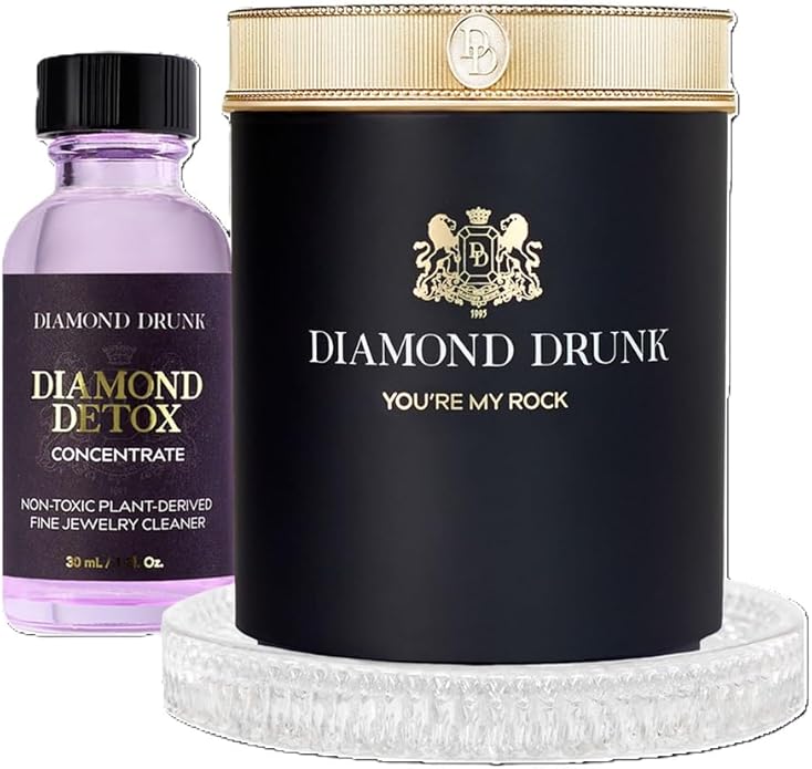 Diamond Drunk The Starter Collections - Non-Toxic, Fine Jewelry Cleaning Kit for Diamond, Gold, & Platinum Rings & More - 2 Months Supply of Safe, Sustainable Cleaner to Restore Shine - Patented Bauble Basket & Reusable Vessel