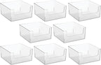 mDesign Plastic Modern Wide Open Front Dip Storage Organizer Bin Basket for Household Organization - Shelves, Cubby, Cabinet, and Closet Organizing Decor - Ligne Collection - 8 Pack - Clear