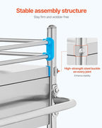 VEVOR Stainless Steel Utility Cart, 2 Layers with Two Lockable Wheels, Ideal for Laboratory, Hospital, Dental Use