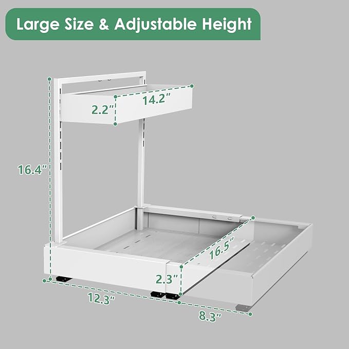 REALINN Expandable Under Sink Organizers and Storage, 2 Tier Under Cabinet Organizer, Heights Adjustable Pull Out Rack for Kitchen Bathroom Laundry, White, 2 Pack