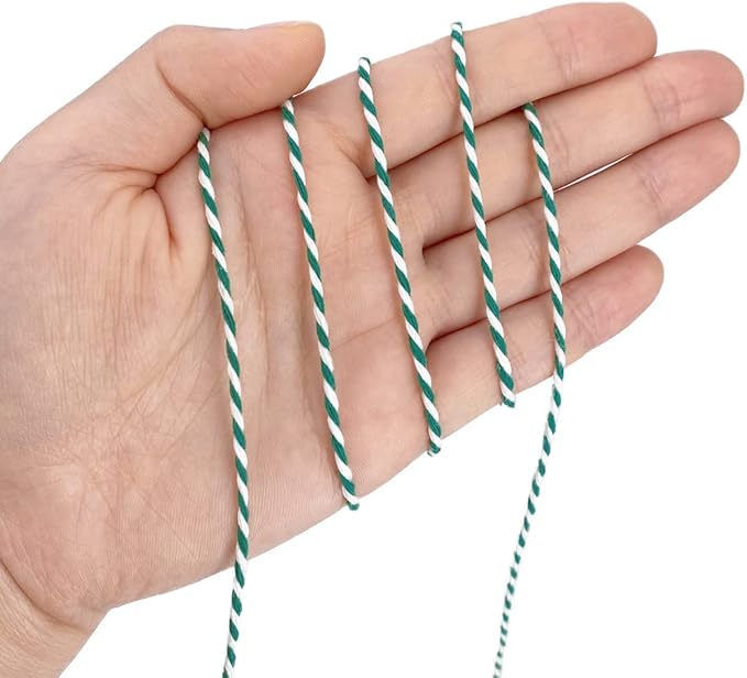Cotton Twine Green and White Baker String 2mm Thick 328 Feet Christmas Twine for Gift Wrapping DIY Crafts Home Decoration Gardening