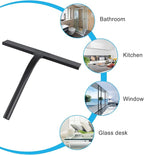 All -Purpose Silicone Shower Squeegee for Shower Glass Door with Hook, Bathroom Accessories for Window Mirror Tile Car Shower Walls,Household Shower Cleaner Tool (Black, 9 inch(1 Hook)