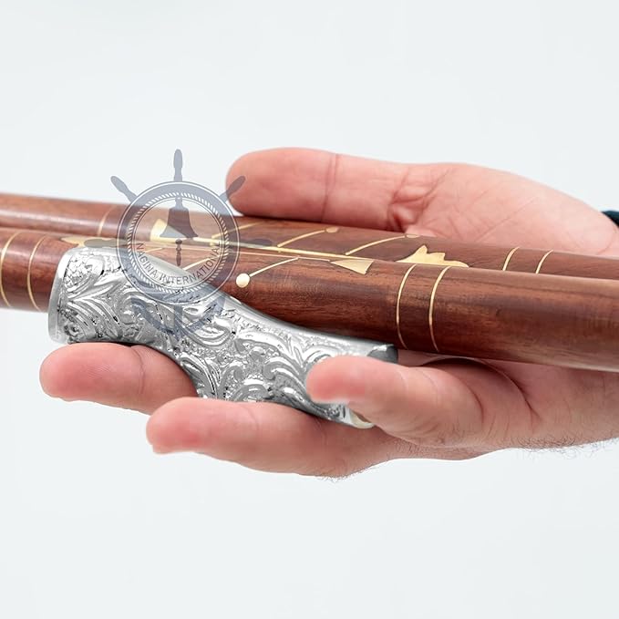 Deluxe Walking Sticks | Rosewood Crafted Cane with Solid Brass Chrome Decorative Bars | Nagina International